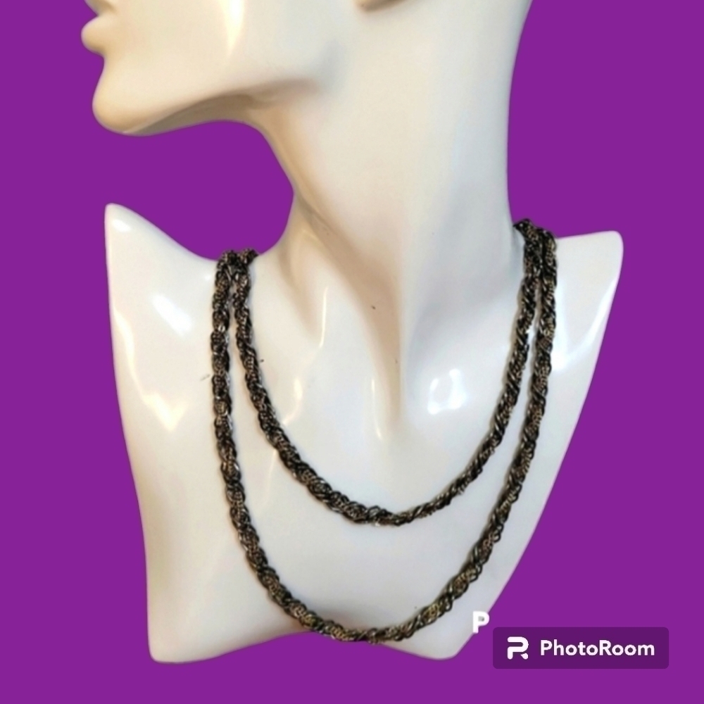 Alfani Long Gunmetal Woven Bayadere Chain Necklace